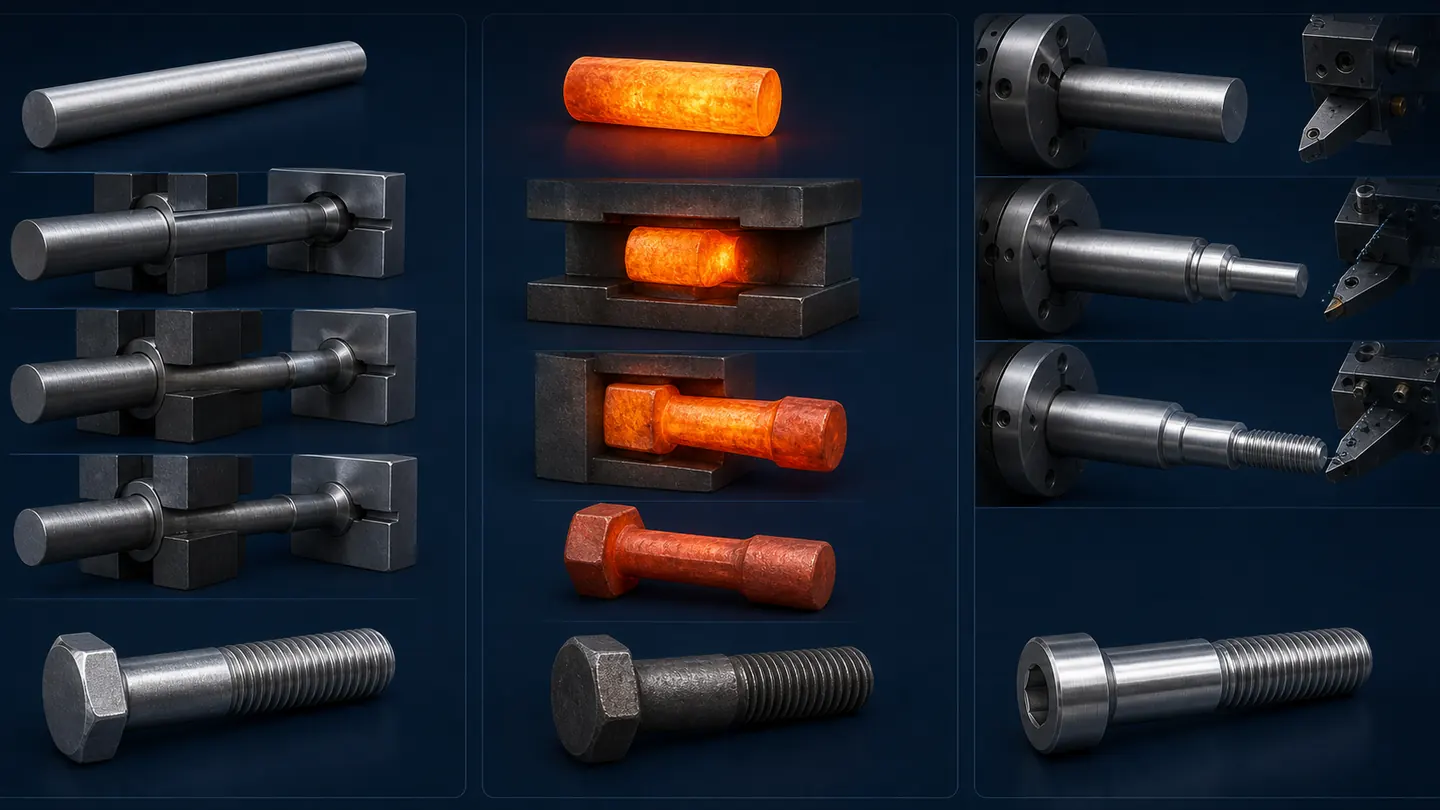Cold heading, hot forging and CNC machining routes for made-to-drawing custom bolt production