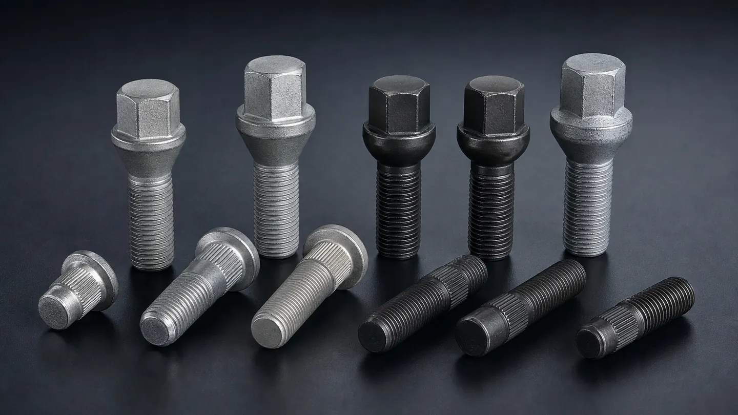 Wheel bolts and wheel studs in multiple head, seat and shank configurations