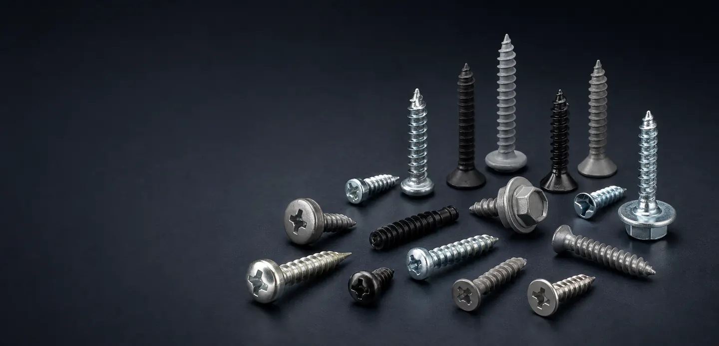 Self-tapping screw configurations with different heads, drives, points and finishes