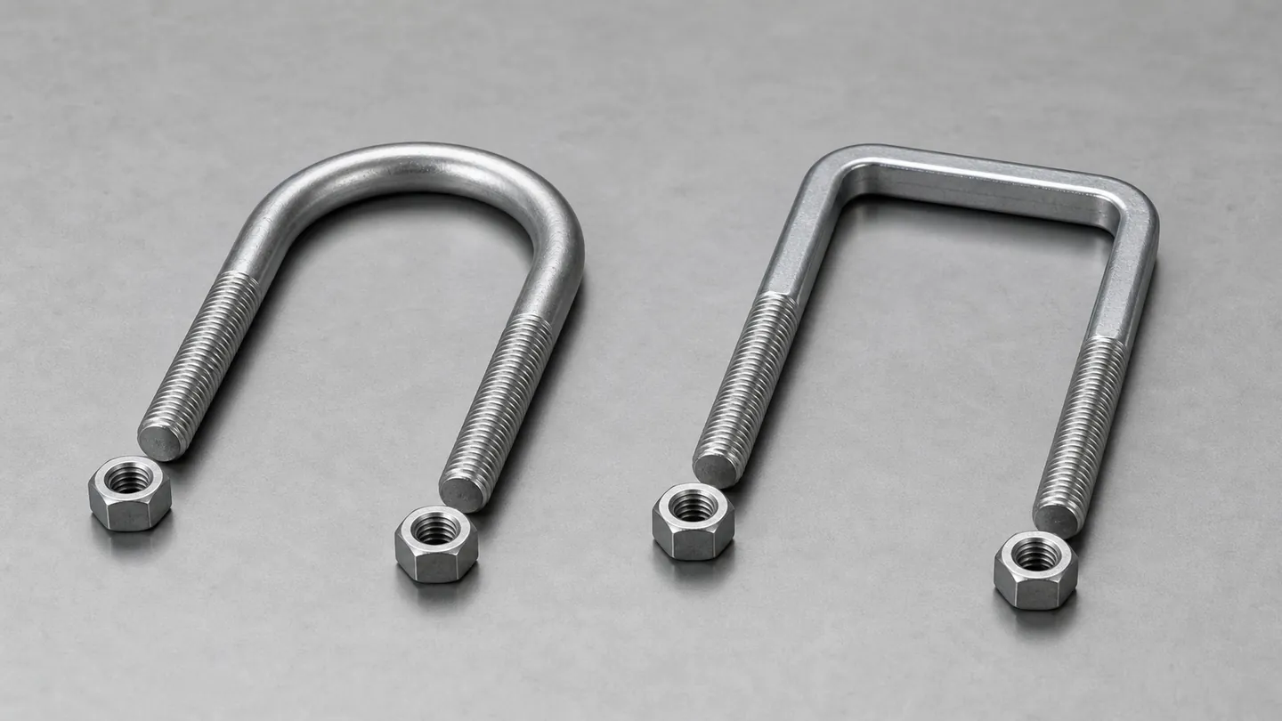 Round and square U-bolts with threaded legs and separate hex nuts