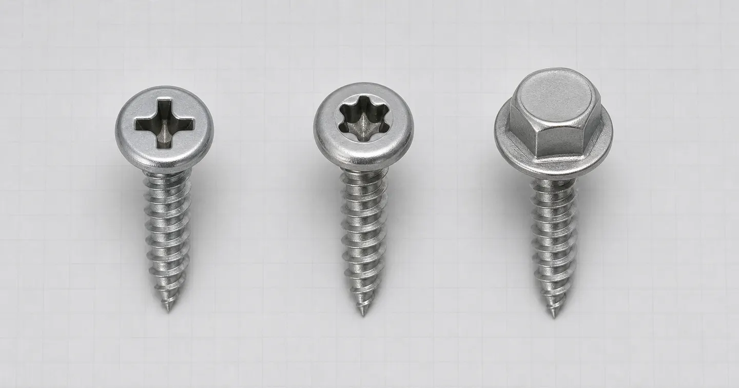 Phillips, six-lobe and hex drive options for self-tapping screws