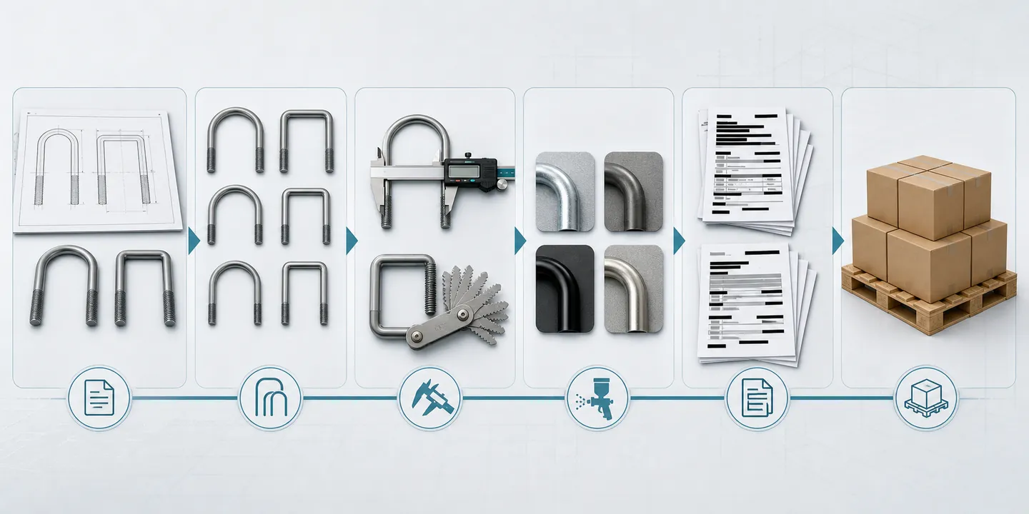 U-bolt RFQ workflow for drawing, bend shape, inspection, finish, documents and export packing