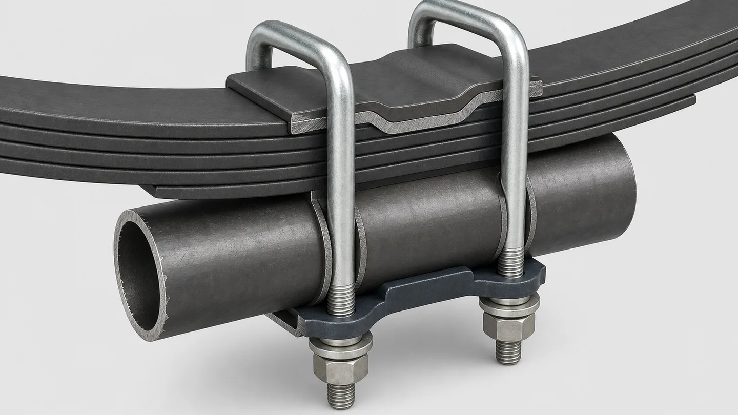 Trailer axle, leaf spring, plate and U-bolt interface used to define a suspension RFQ